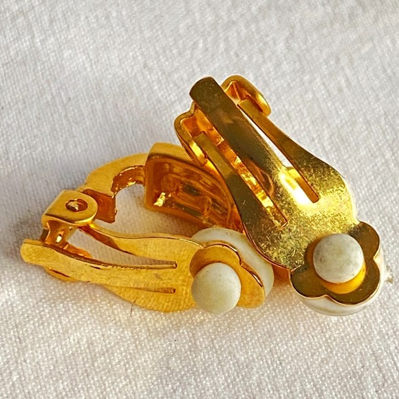 Dainty Earrings Rhinestone Studded Gold Tone Clip On - Picture 5 of 6